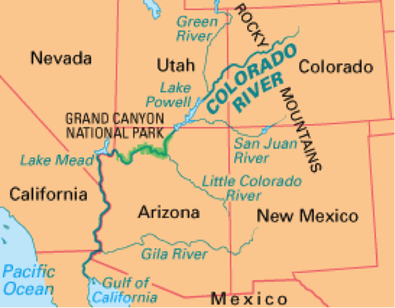 Направление течения колорадо. Река Грин Ривер на карте Северной Америки. Река Колорадо на карте США. Река Колорадо на карте. Большой каньон на карте Северной Америки.